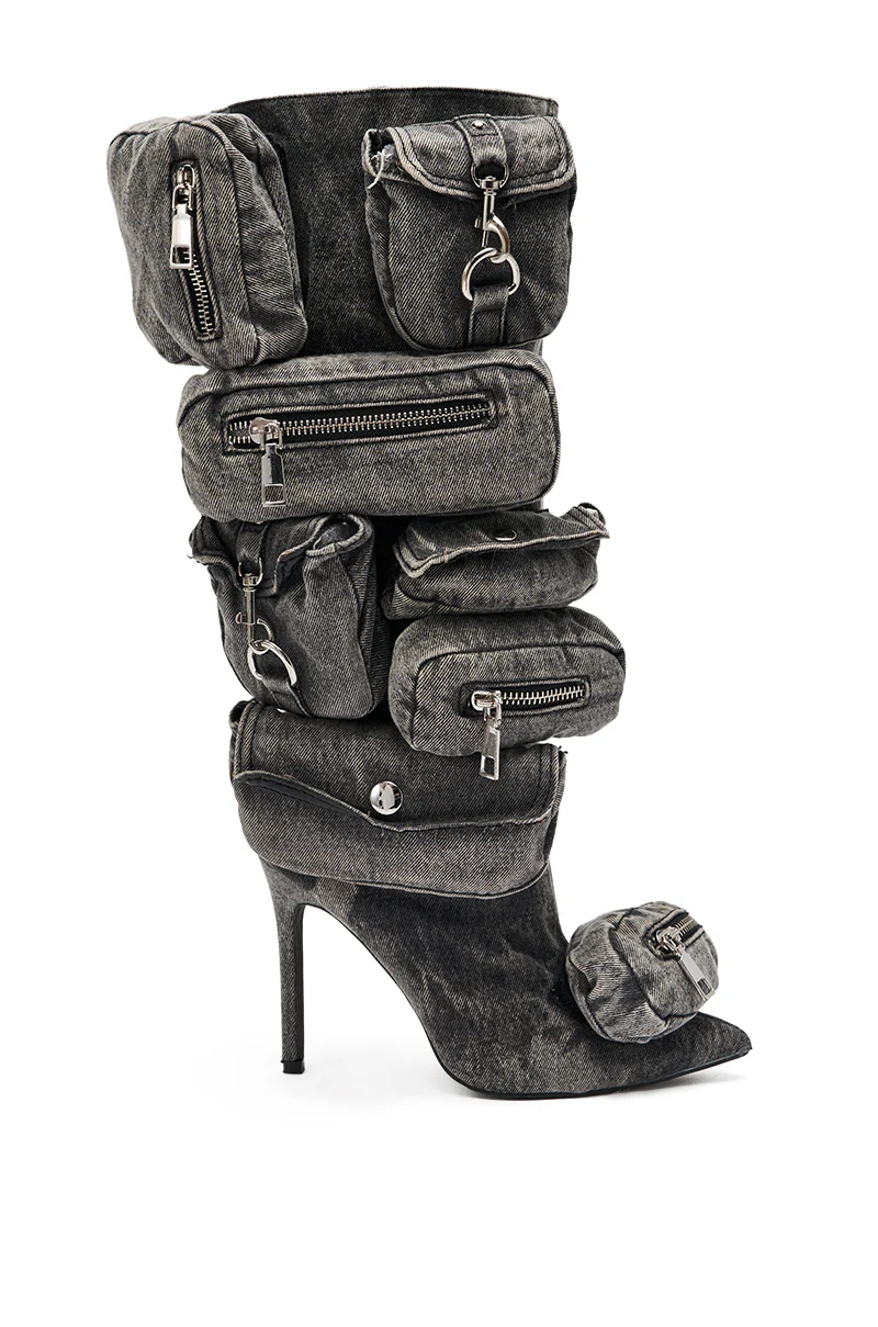 AZALEA WANG PRAVIN BLACK POCKET DETAIL STILETTO BOOT - Image 4