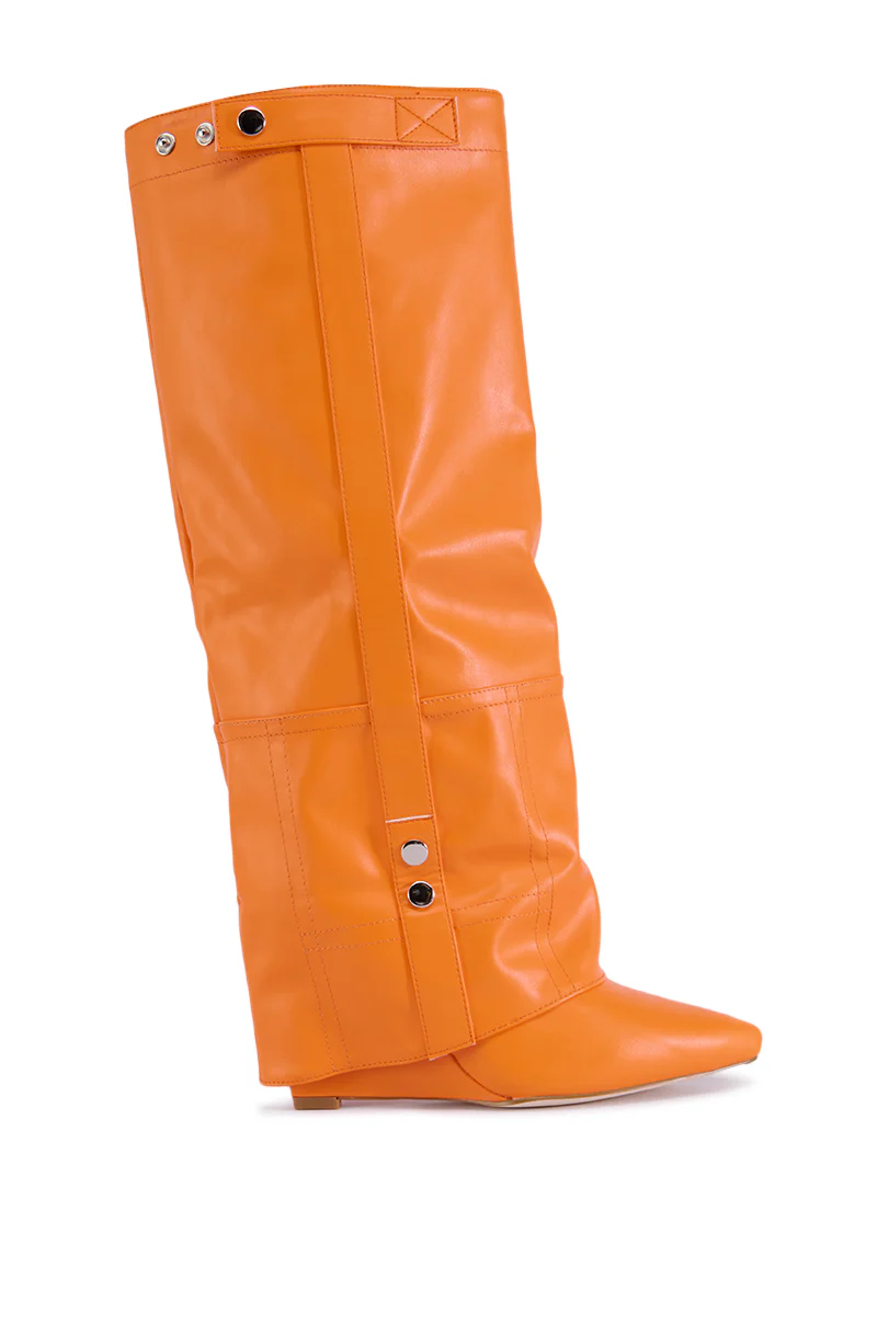 AZALEA WANG RAILAY ORANGE KNEE HIGH WEDGE BOOT - Image 3
