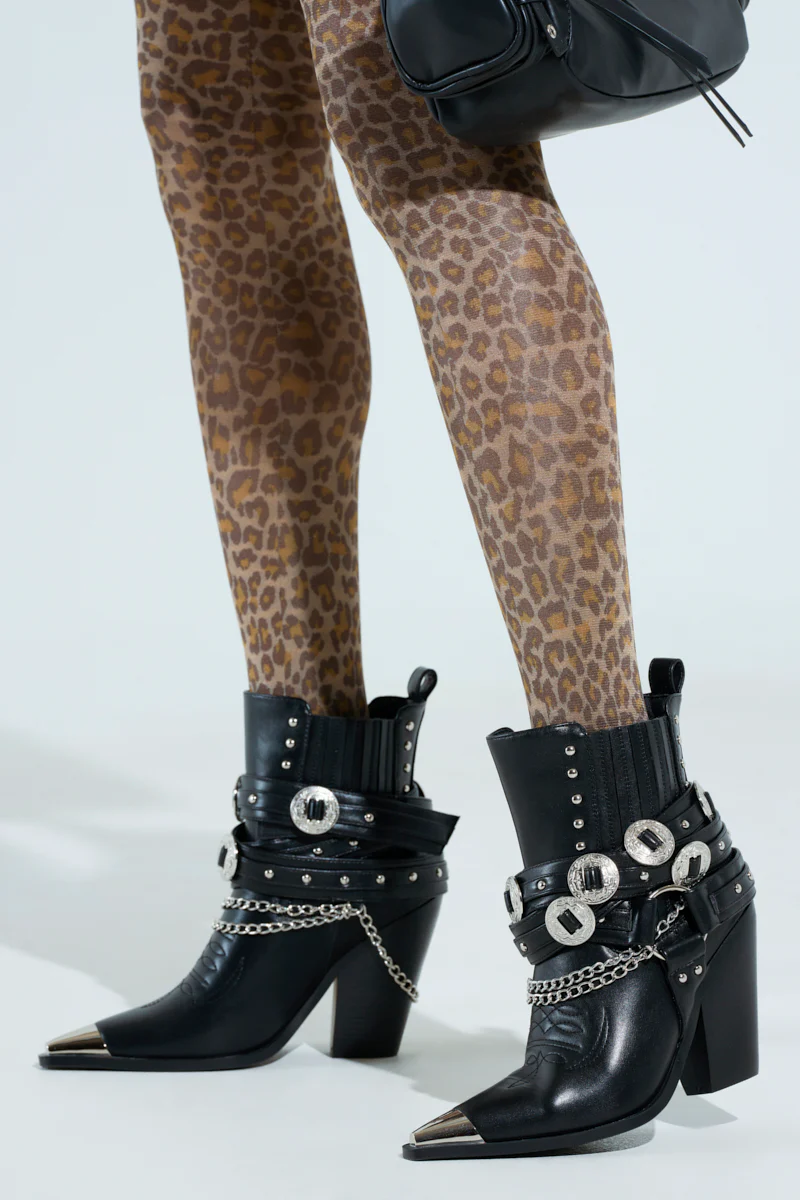 AZALEA WANG RIGGINS BLACK SILVER HARDWARE EMBELLISHED WESTERN BOOTIE - Image 14