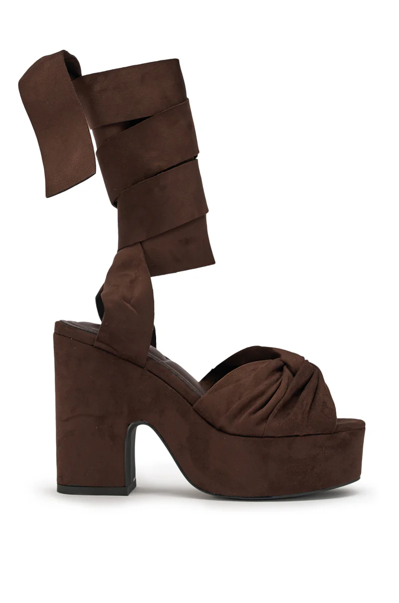 AZALEA WANG SAKI CHOCOLATE CHUNKY WRAP UP SANDAL - Image 4