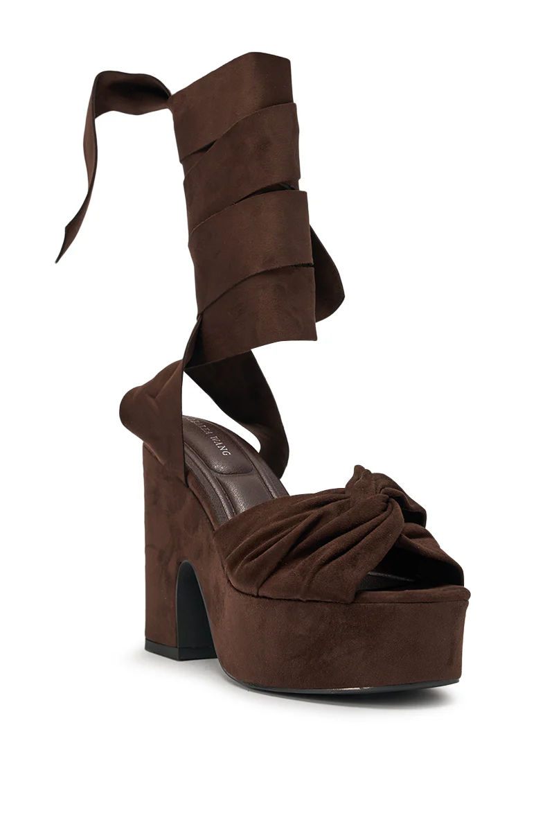 AZALEA WANG SAKI CHOCOLATE CHUNKY WRAP UP SANDAL - Image 5