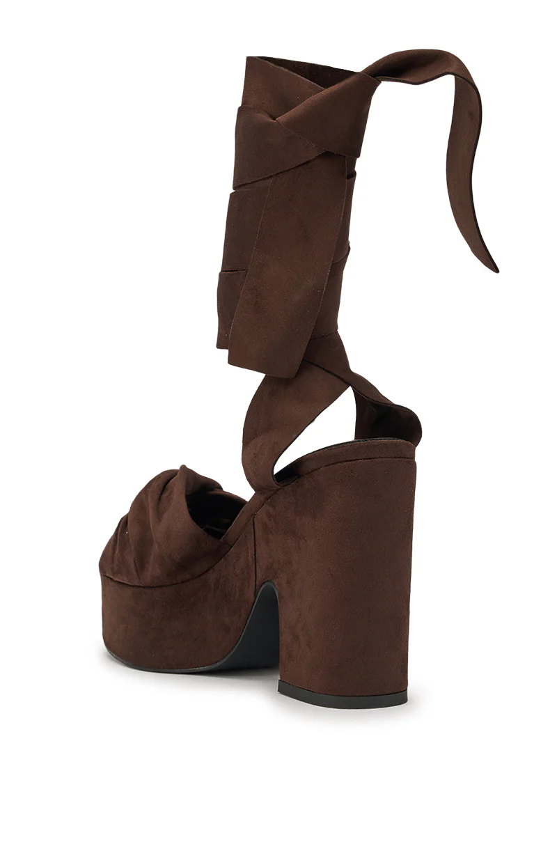 AZALEA WANG SAKI CHOCOLATE CHUNKY WRAP UP SANDAL - Image 6