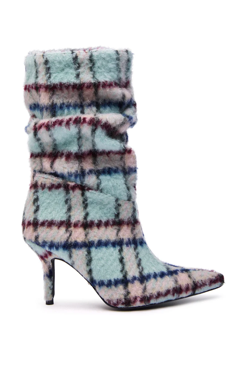 AZALEA WANG SANJIV BLUE MULTI PLAID STILETTO BOOTIE - Image 5