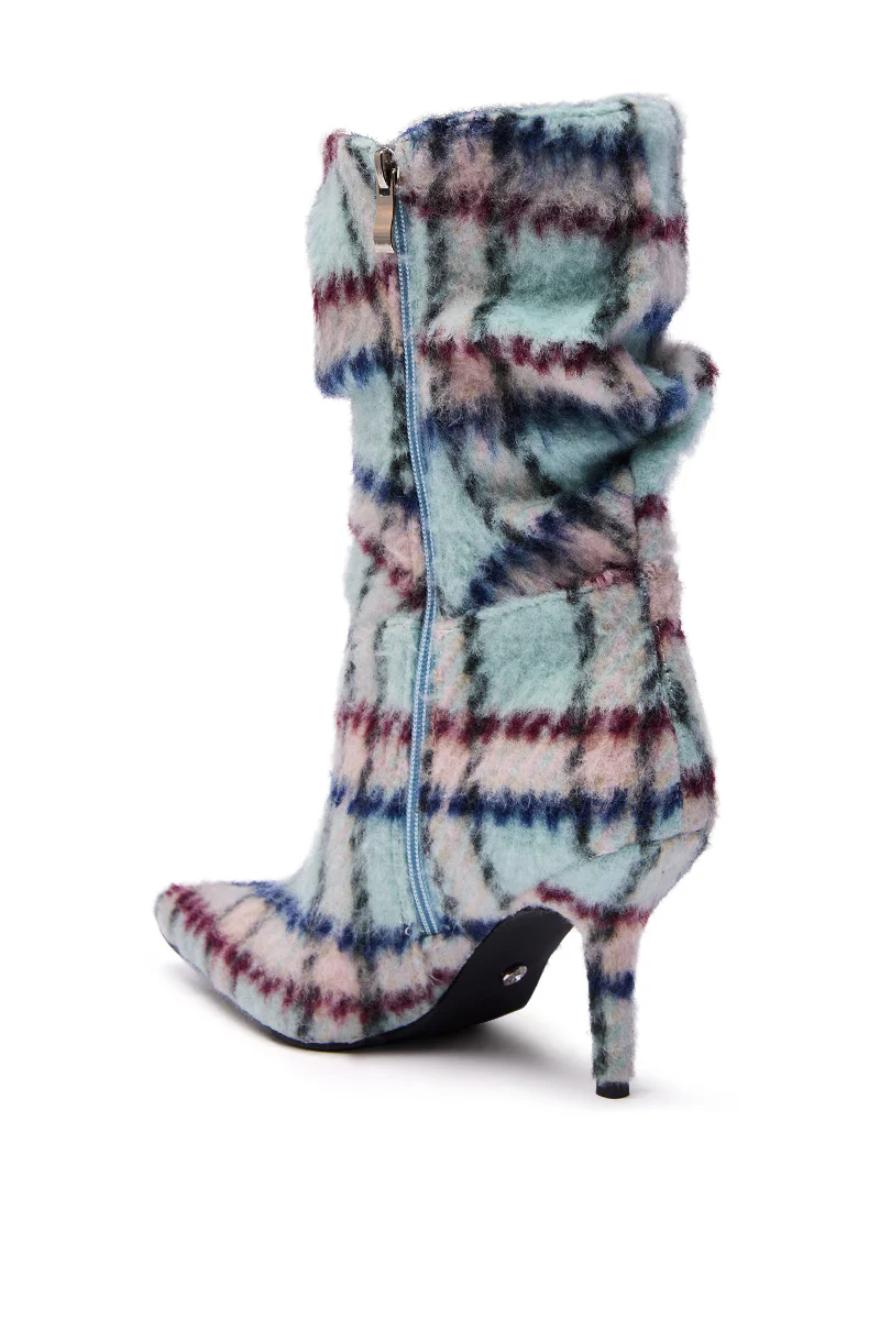 AZALEA WANG SANJIV BLUE MULTI PLAID STILETTO BOOTIE - Image 7