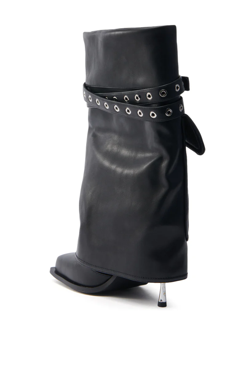 AZALEA WANG SAYLAH BLACK FOLD OVER STILETTO BOOTIE - Image 5
