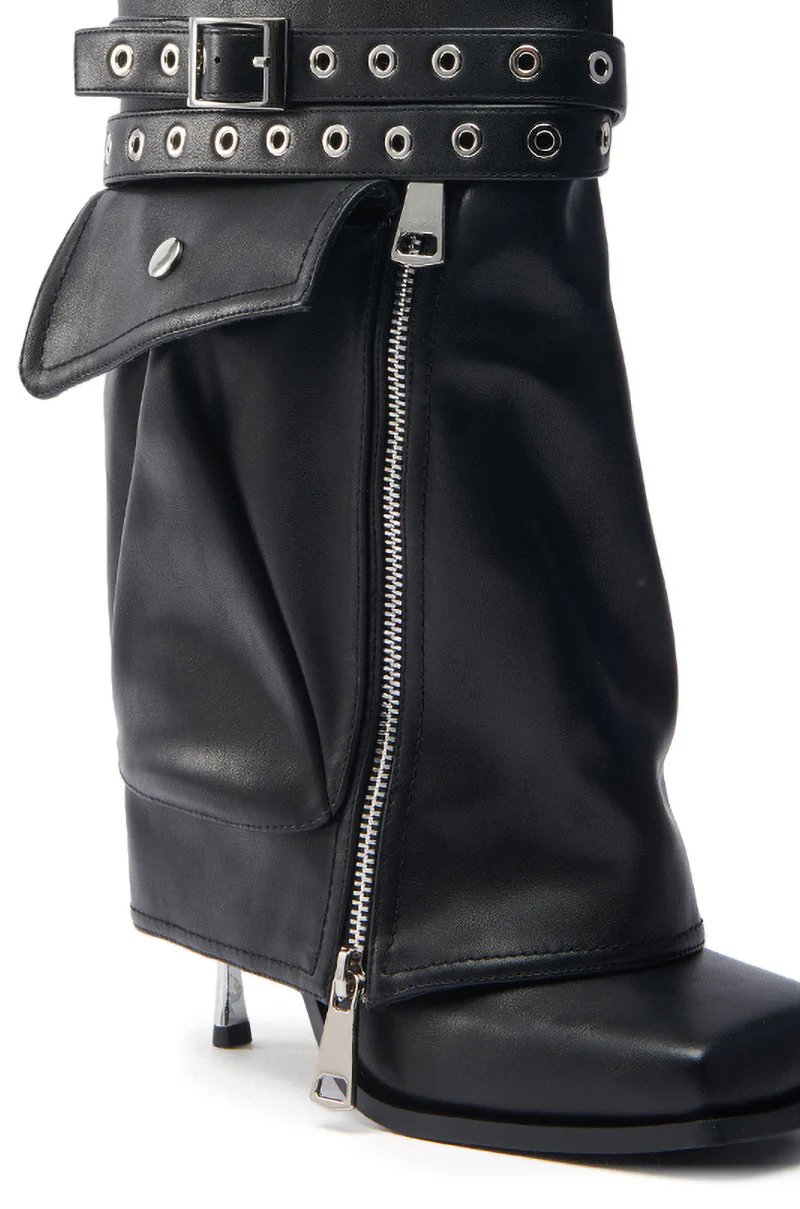 AZALEA WANG SAYLAH BLACK FOLD OVER STILETTO BOOTIE - Image 7