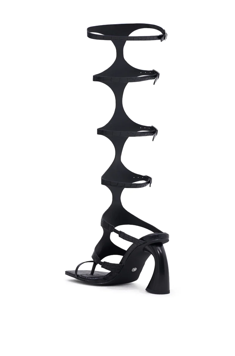 AZALEA WANG SEAMUS BLACK CROC NOVELTY HEEL SANDAL - Image 5