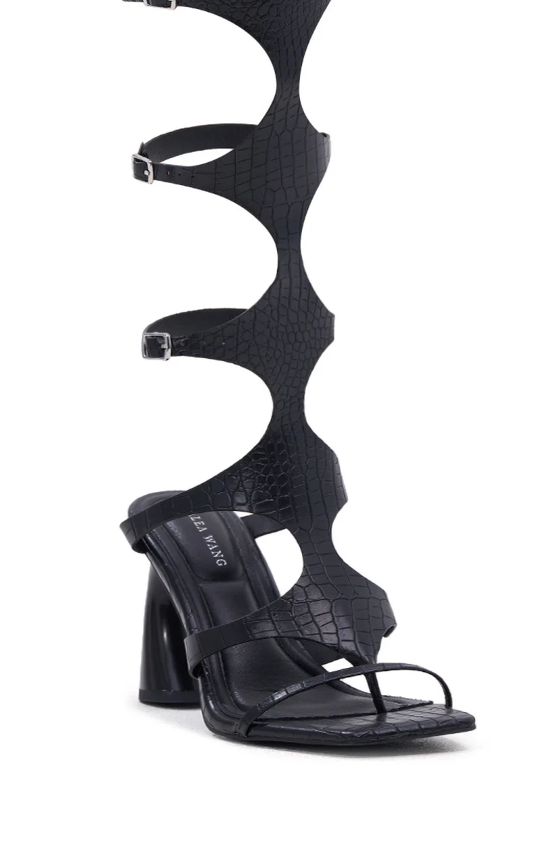 AZALEA WANG SEAMUS BLACK CROC NOVELTY HEEL SANDAL - Image 6