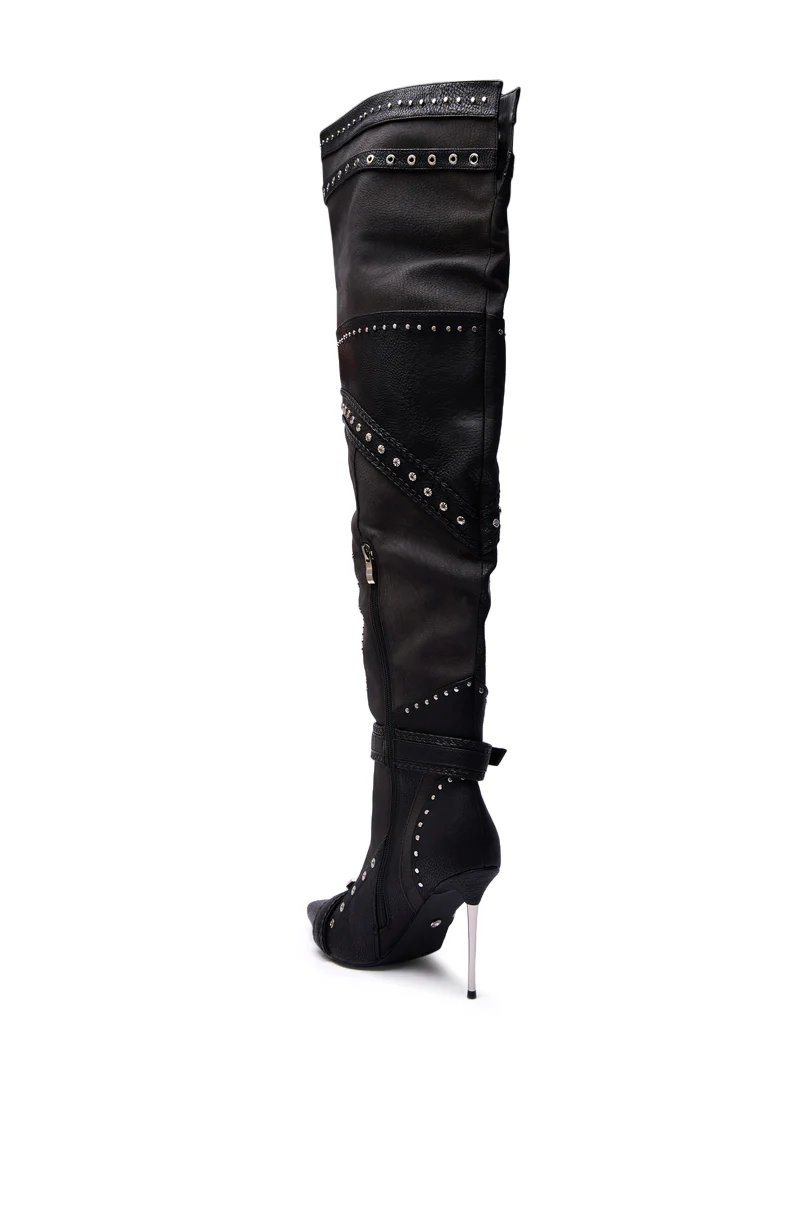 AZALEA WANG SEASON BLACK MULTI EMBELLISHED STILETTO BOOT - Image 6