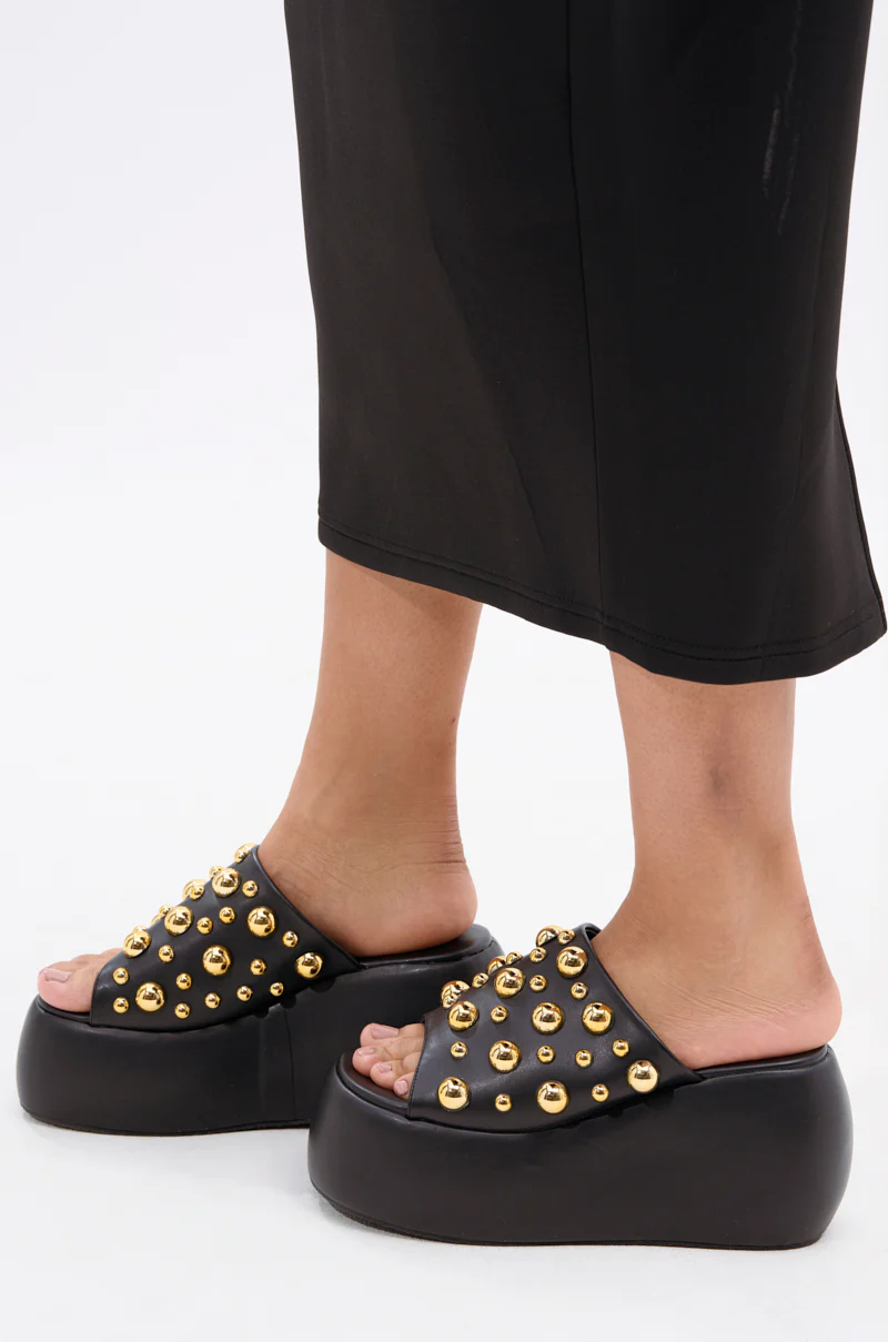 AZALEA WANG SERGO BLACK EMBELLISHED CHUNKY SANDAL - Image 3