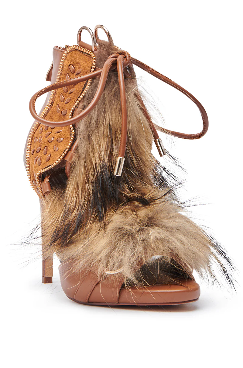 AZALEA WANG SHAINY TAN FUR SANDAL - Image 5