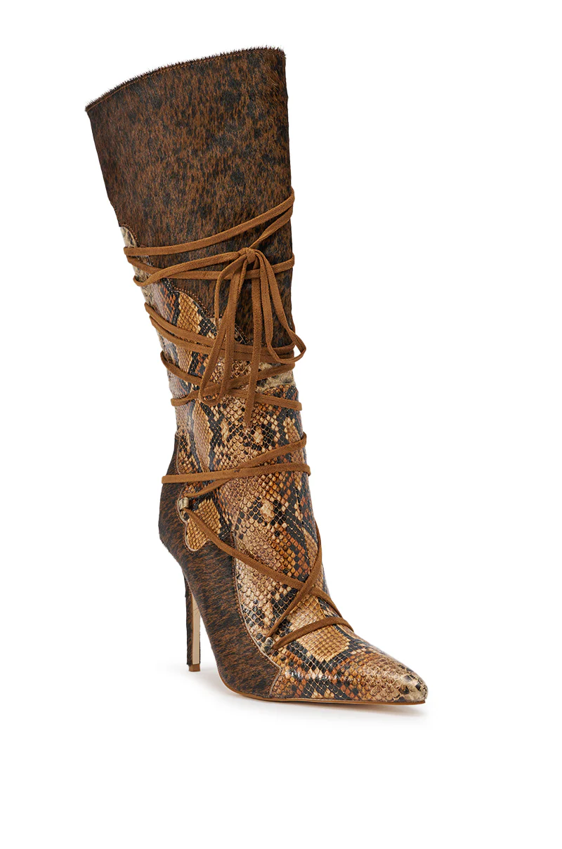 AZALEA WANG SHERYL BROWN COW AND SNAKE STILETTO BOOT - Image 8