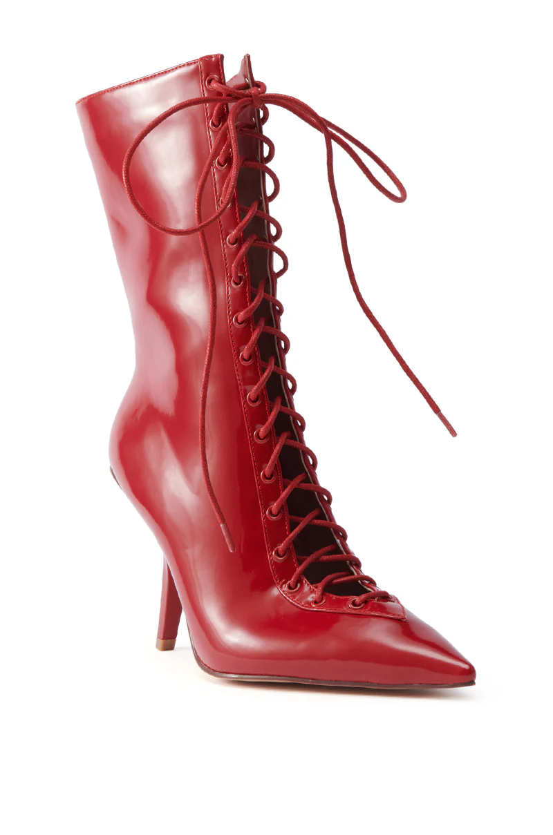 AZALEA WANG SILVA RED LACE UP STILETTO BOOTIE - Image 5