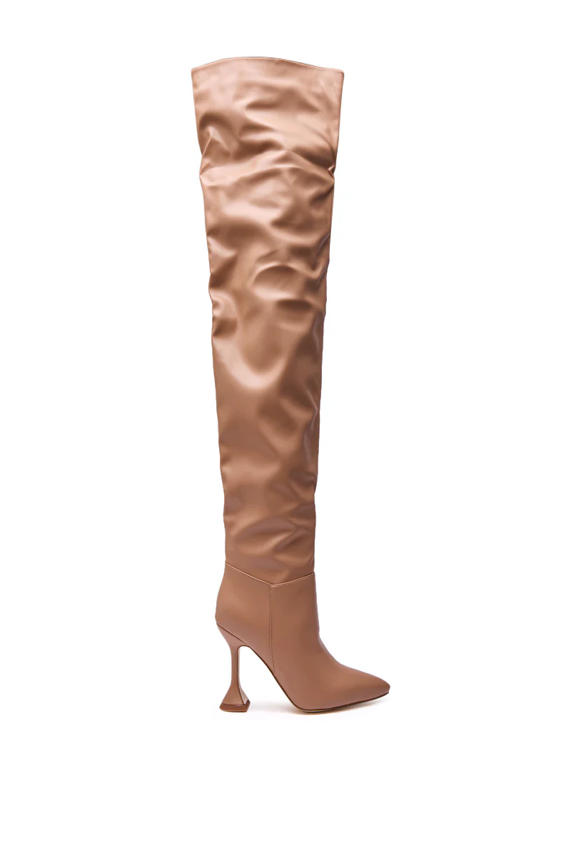 AZALEA WANG STEPHAN BEIGE PU FLARED HEEL RUCHED BOOT - Image 5
