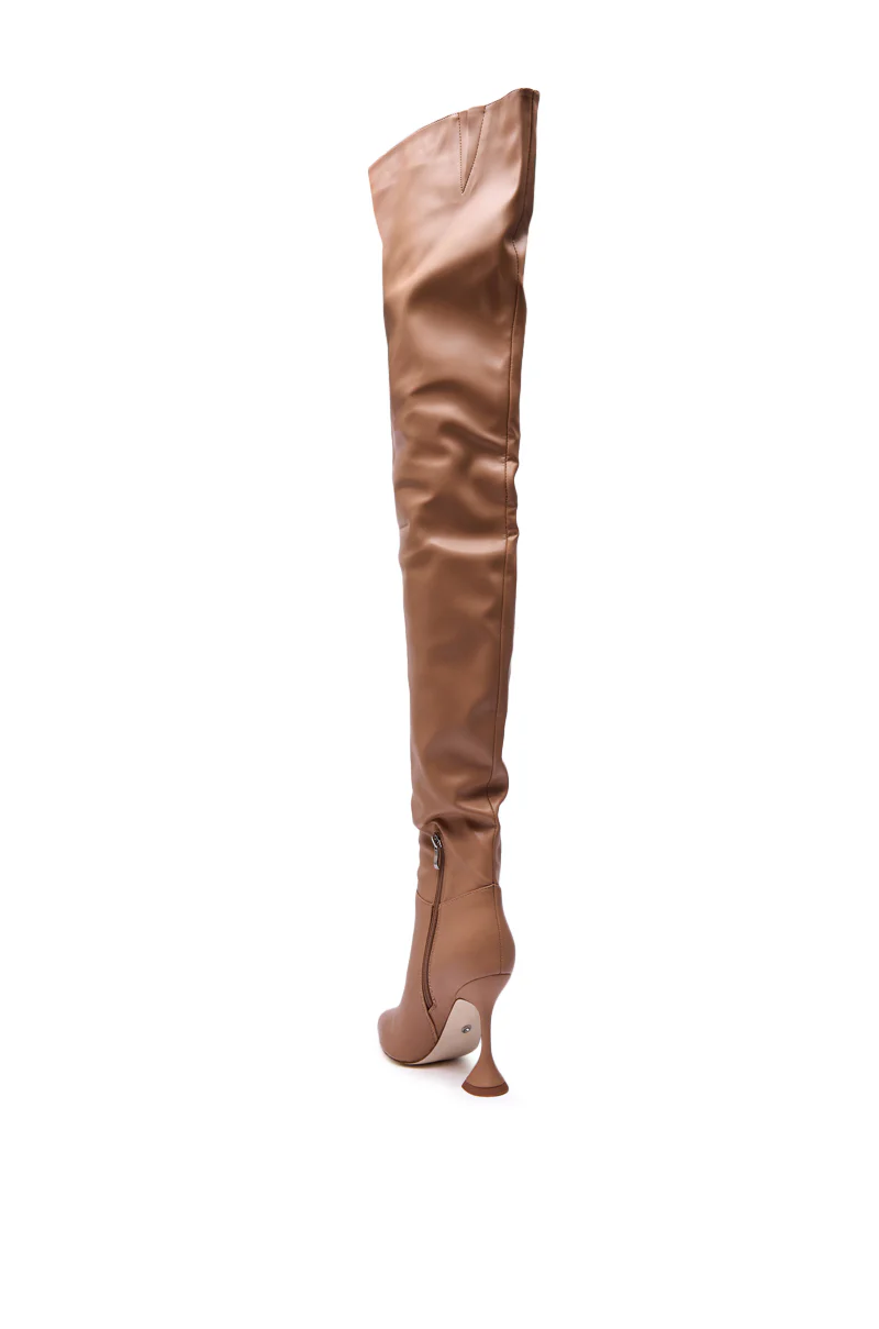 AZALEA WANG STEPHAN BEIGE PU FLARED HEEL RUCHED BOOT - Image 7
