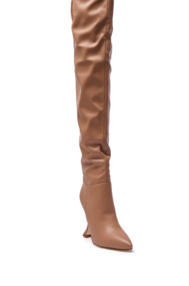 AZALEA WANG STEPHAN BEIGE PU FLARED HEEL RUCHED BOOT - Image 8