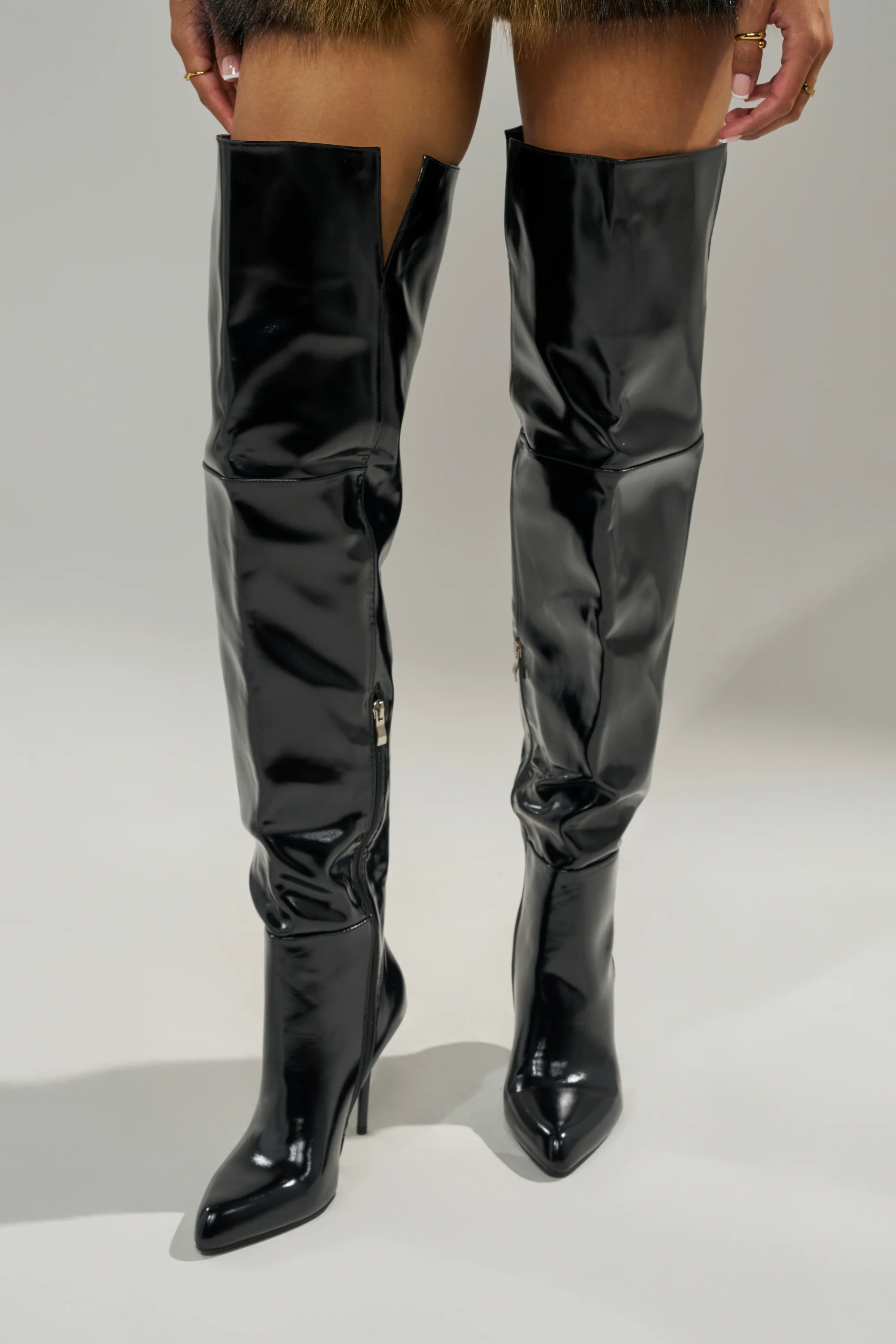 AZALEA WANG SUNSHINE THIGH HIGH BLACK PU STILETTO BOOT - Image 3