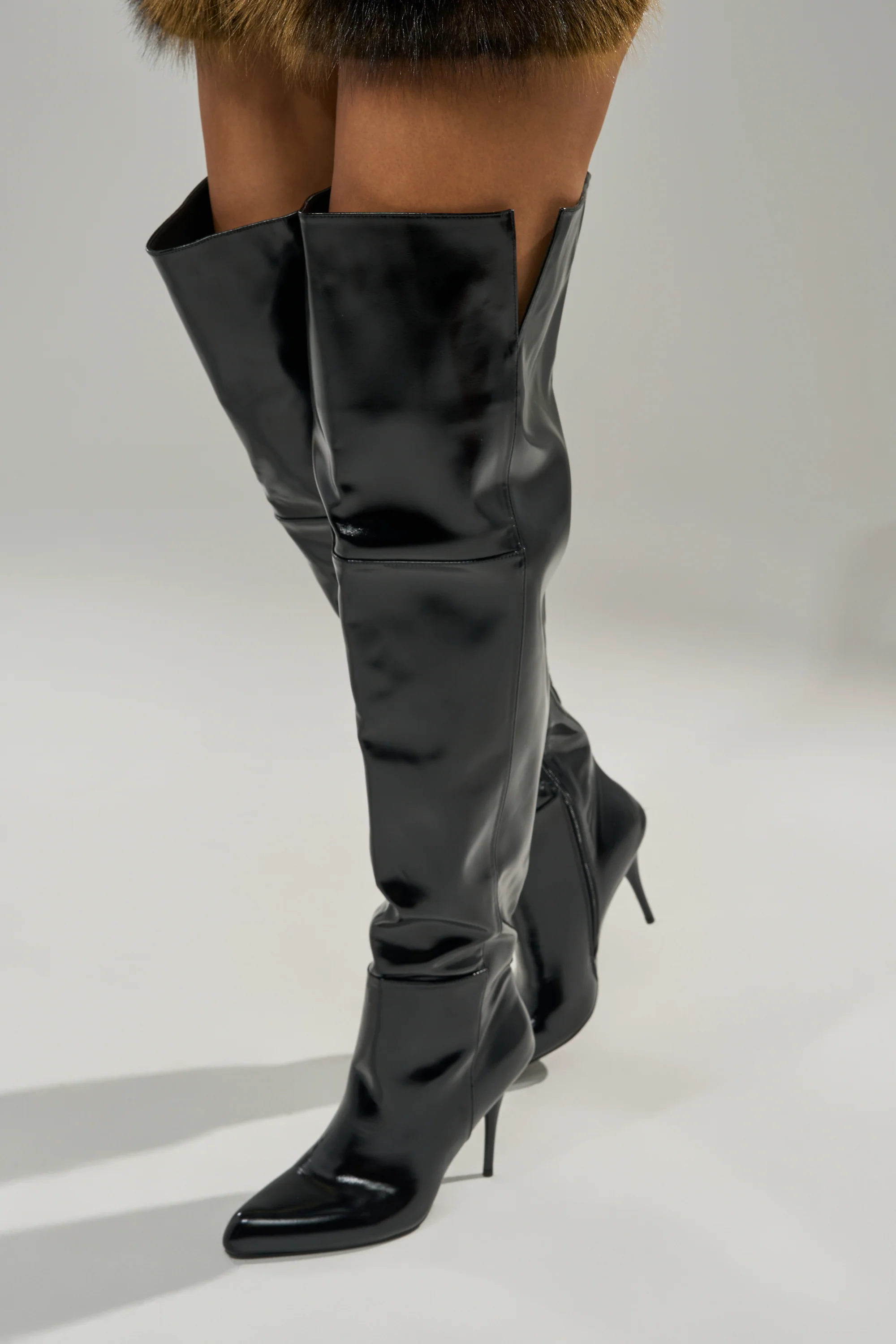 AZALEA WANG SUNSHINE THIGH HIGH BLACK PU STILETTO BOOT - Image 4
