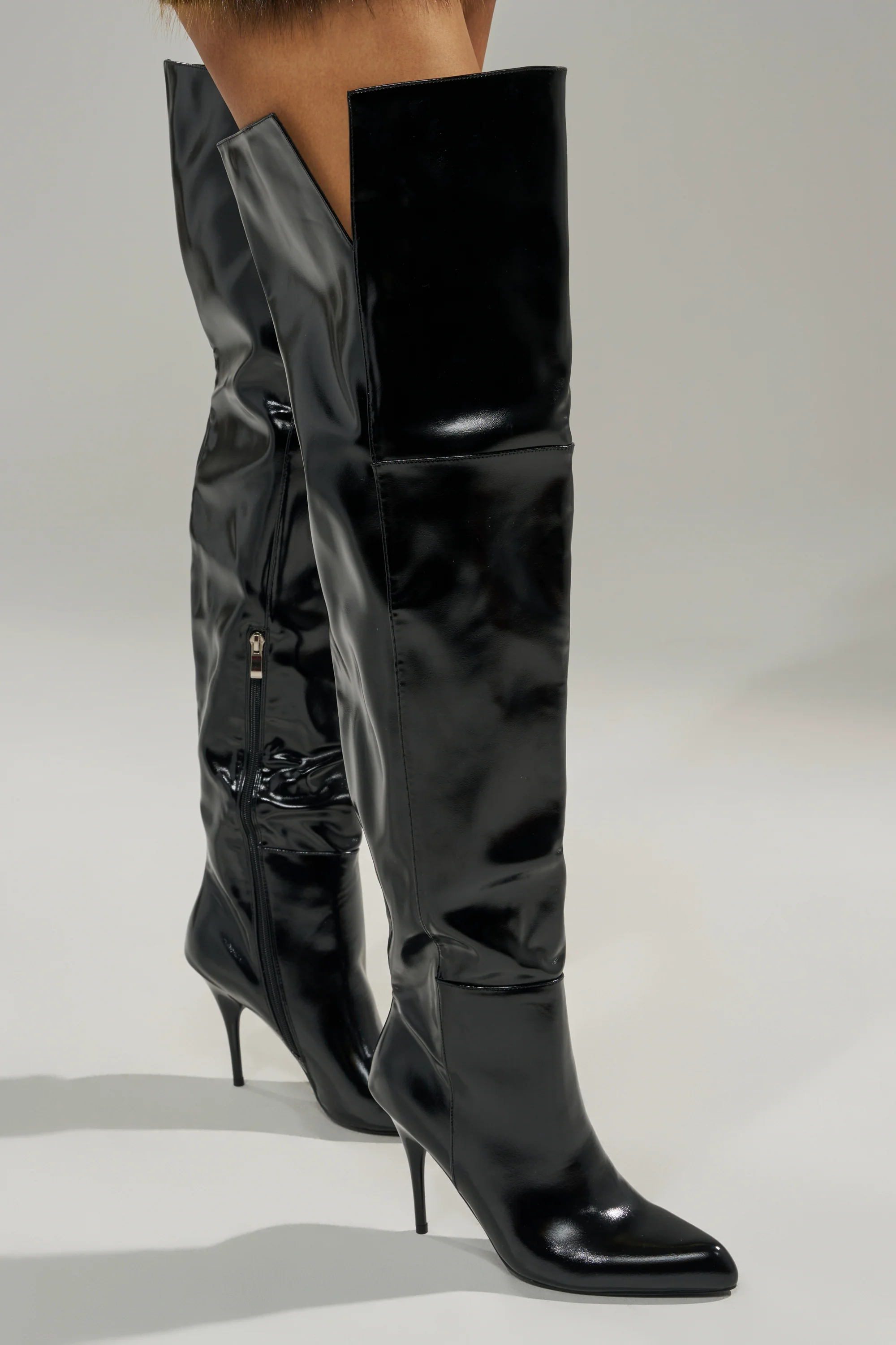 AZALEA WANG SUNSHINE THIGH HIGH BLACK PU STILETTO BOOT - Image 5