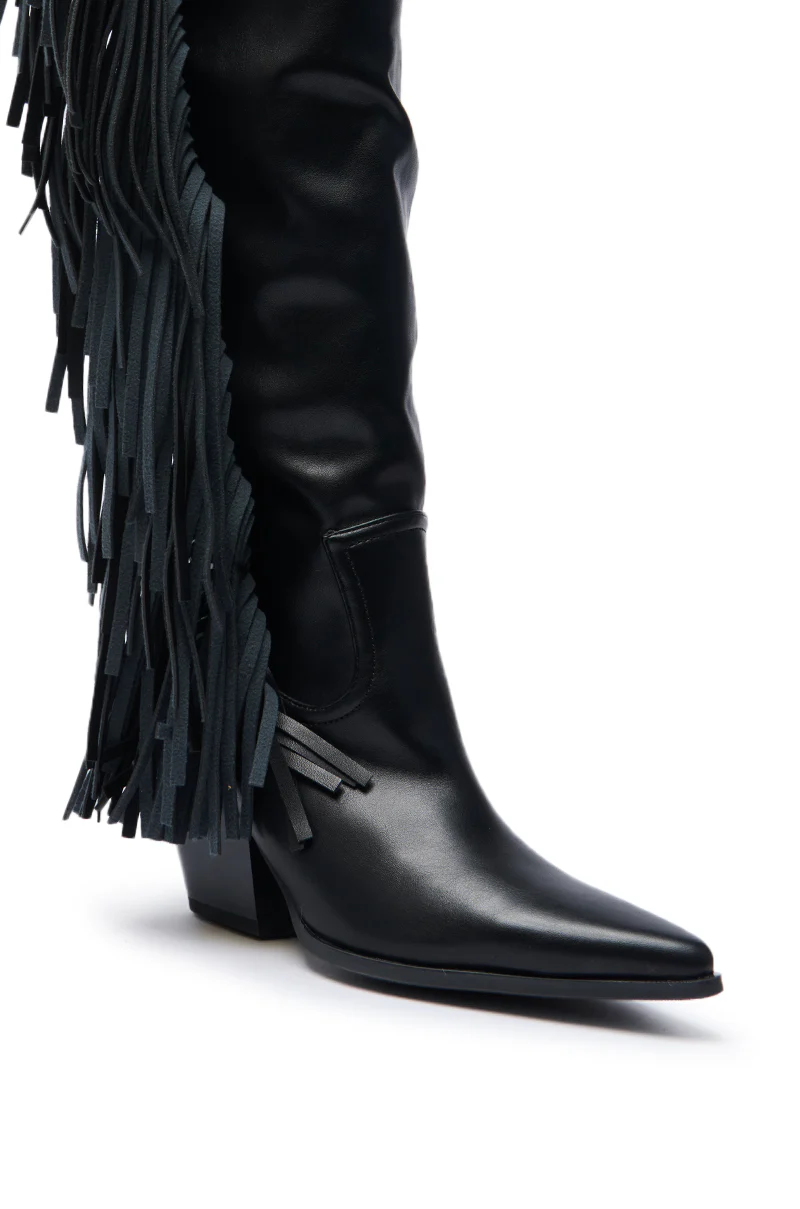 AZALEA WANG SZYMON BLACK WESTERN BOOT WITH FRINGE DETAILING - Image 6