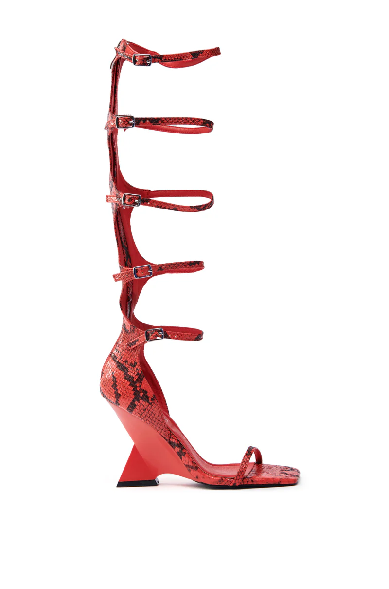 AZALEA WANG TAITEN RED SNAKE WEDGE SANDAL - Image 3