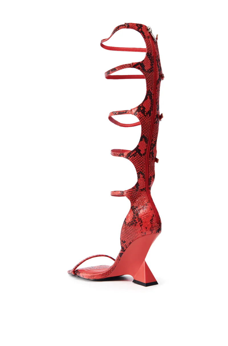 AZALEA WANG TAITEN RED SNAKE WEDGE SANDAL - Image 5