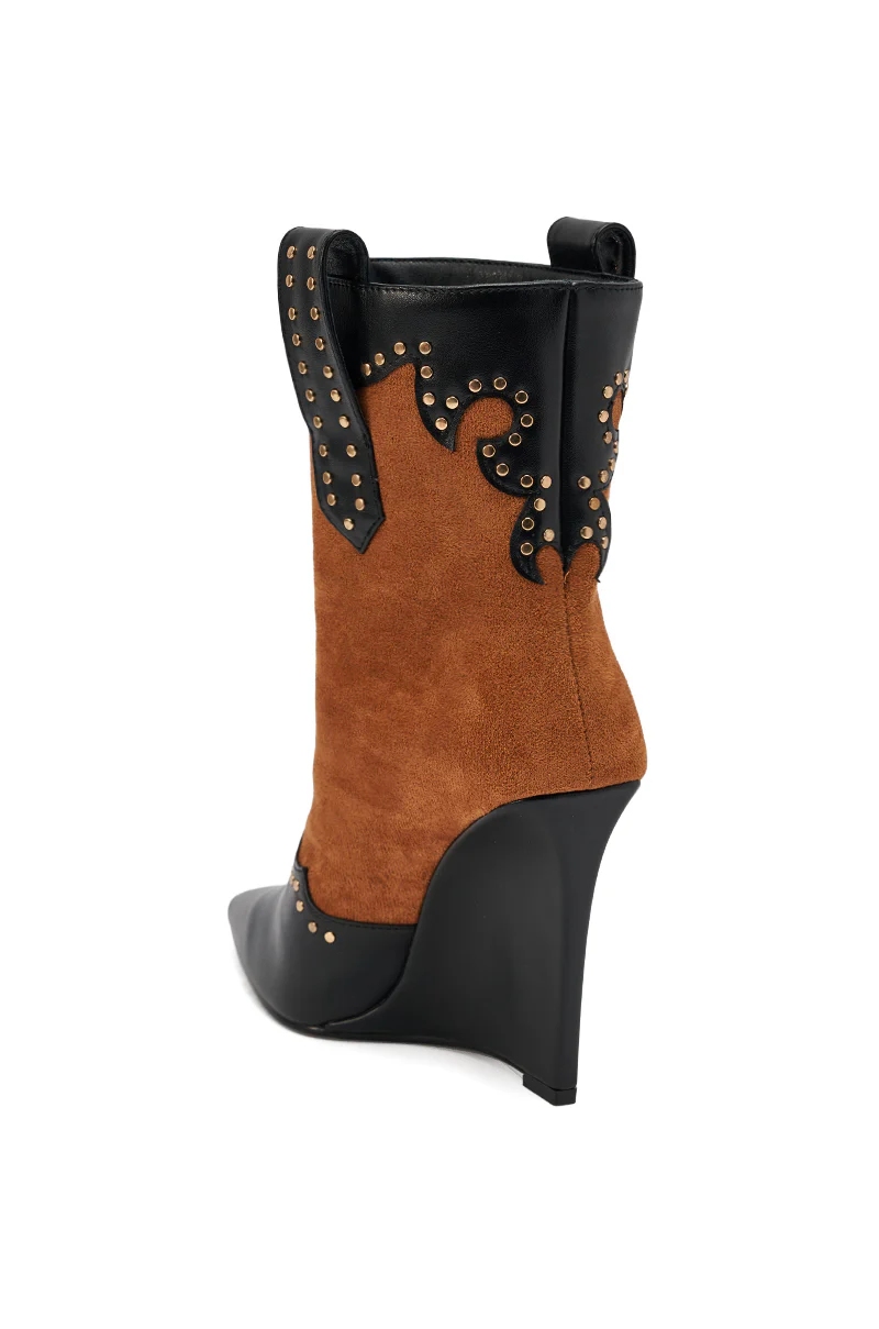 AZALEA WANG TALLULAH COGNAC WEDGE WESTERN BOOTIE - Image 9