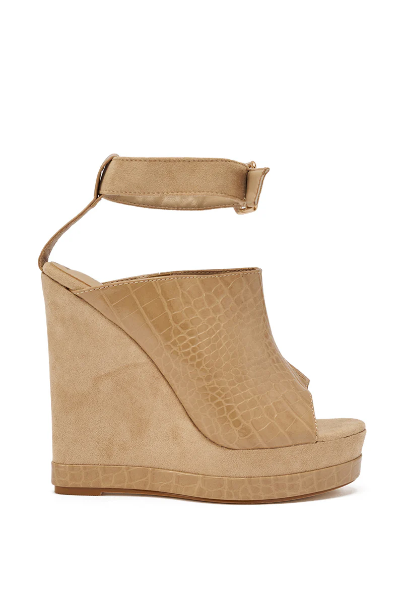 AZALEA WANG TANA NUDE MIXED MATERIAL WEDGE - Image 4
