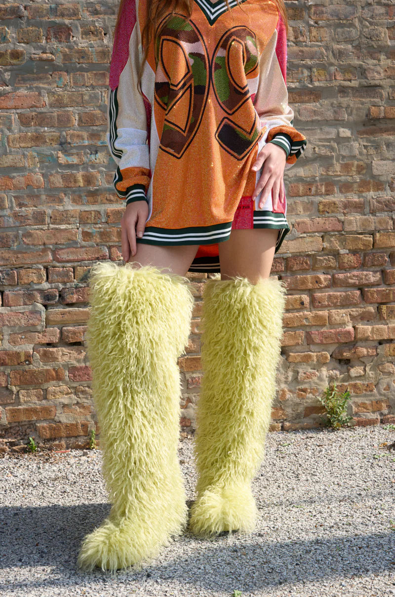 AZALEA WANG TEMPLETON LIME FAUX POODLE FUR OVER THE KNEE BOOT - Image 2