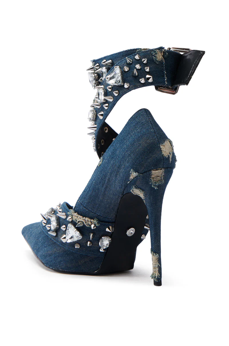 AZALEA WANG TRIANA DENIM EMBELLISHED PUMP - Image 6