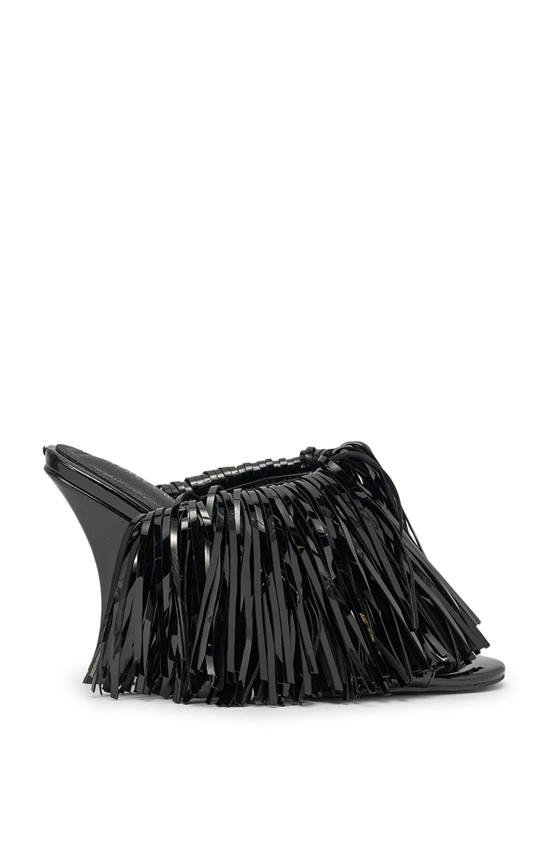 AZALEA WANG VAILYN BLACK FRINGE PU WEDGE SANDAL - Image 6