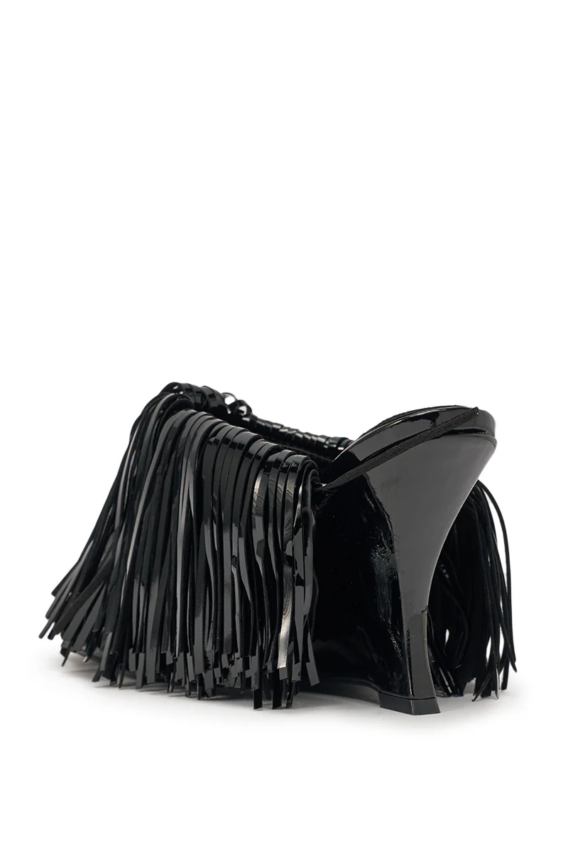 AZALEA WANG VAILYN BLACK FRINGE PU WEDGE SANDAL - Image 8
