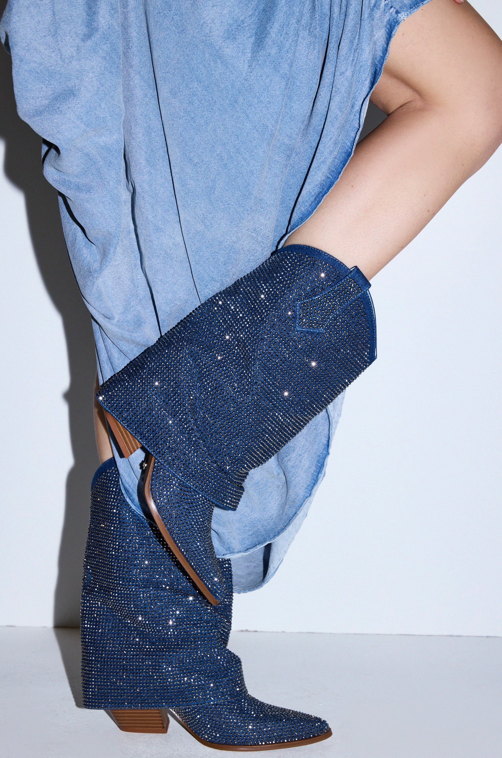 AZALEA WANG VANADIS DENIM RHINESTONE COWBOY BOOTIE - Image 4