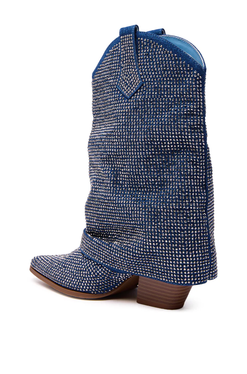 AZALEA WANG VANADIS DENIM RHINESTONE COWBOY BOOTIE - Image 7