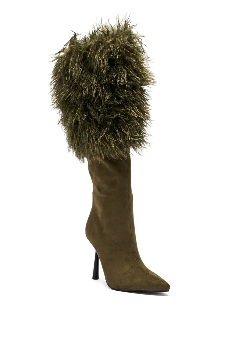 AZALEA WANG VENDRISS OLIVE STILETTO FUR BOOTIE - Image 5