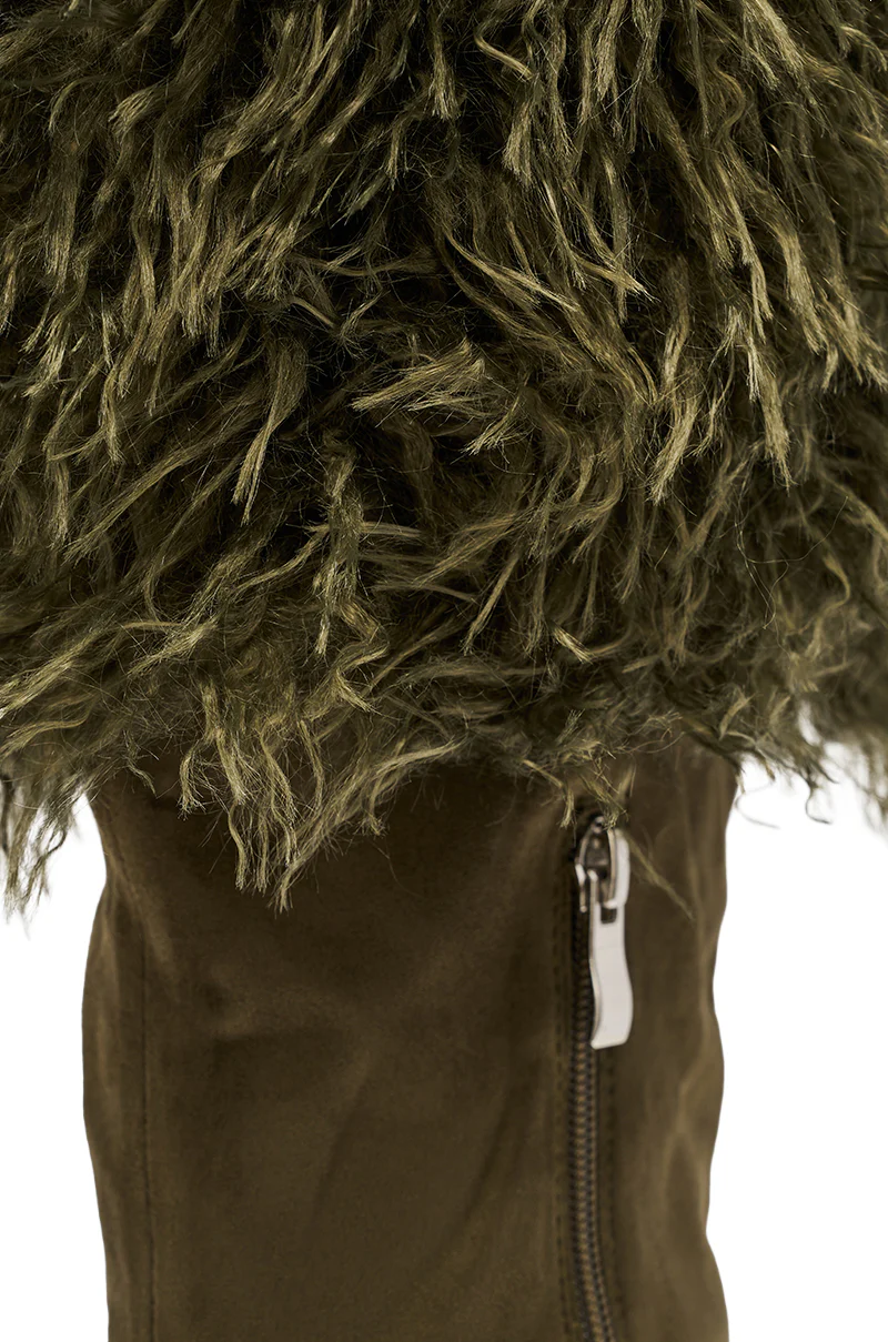 AZALEA WANG VENDRISS OLIVE STILETTO FUR BOOTIE - Image 7
