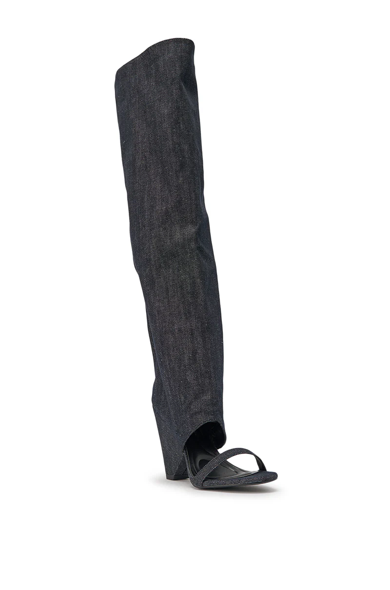 AZALEA WANG VEONA DARK DENIM OVER THE KNEE CHUNKY HEEL SANDAL - Image 6