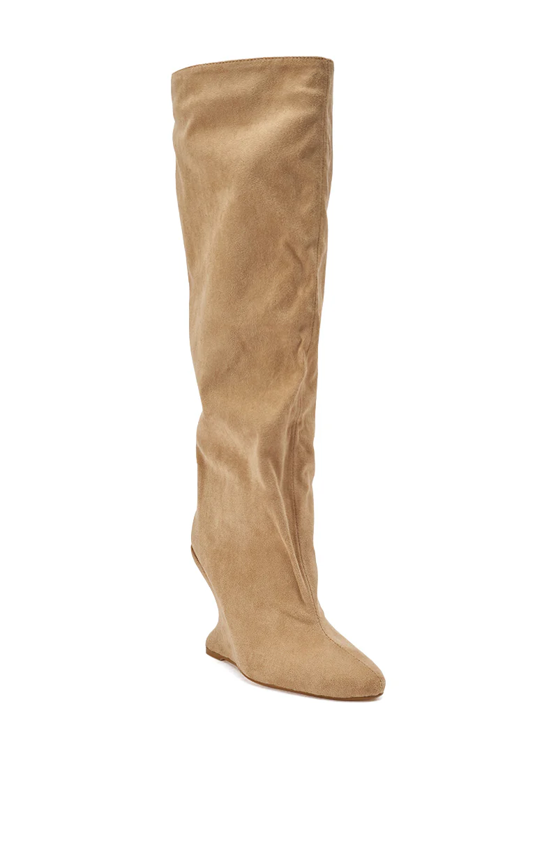 AZALEA WANG VINCE NUDE FAUX SUEDE WEDGE BOOT - Image 4