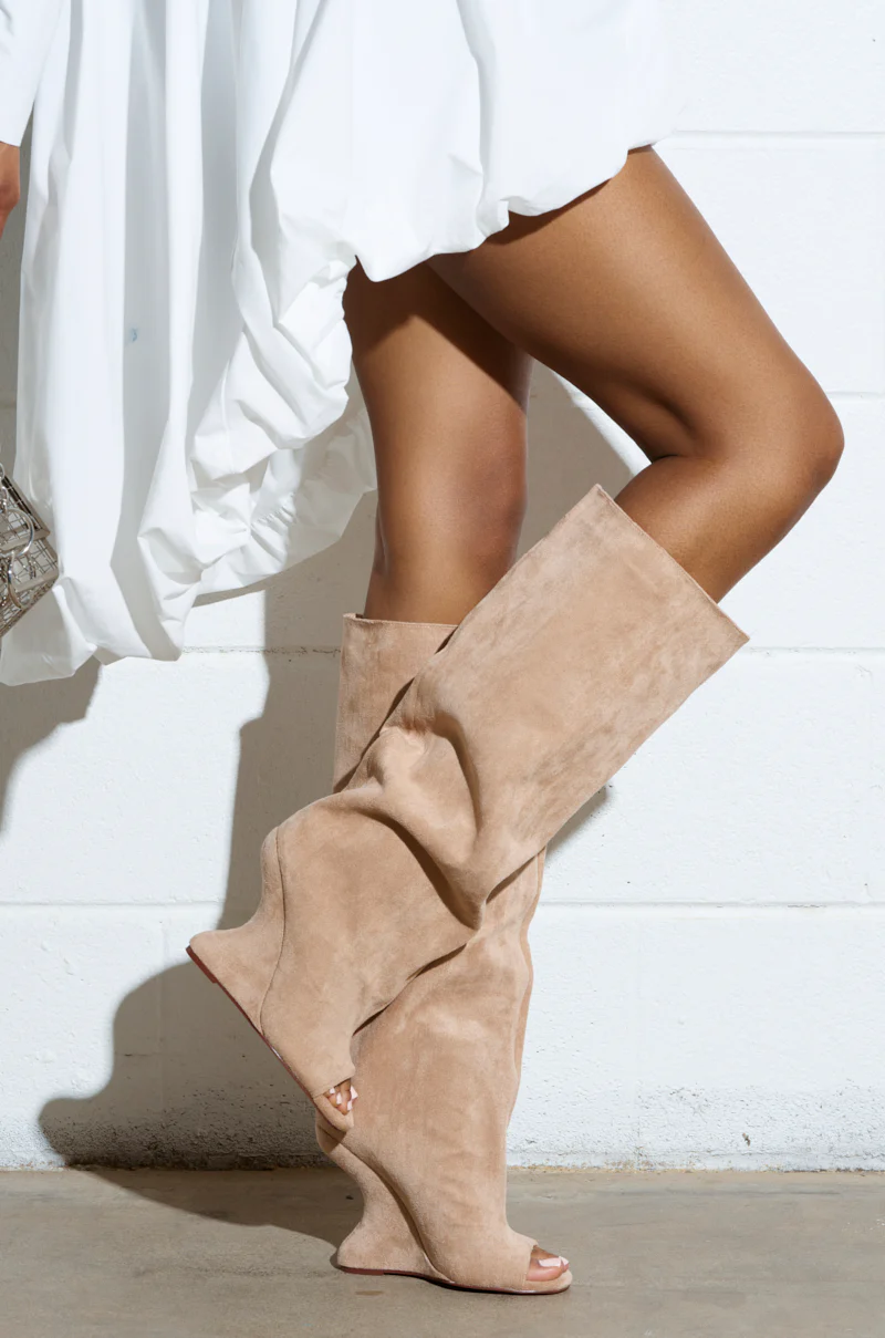 AZALEA WANG VINCENT NUDE FAUX SUEDE OPEN TOE BOOT - Image 8