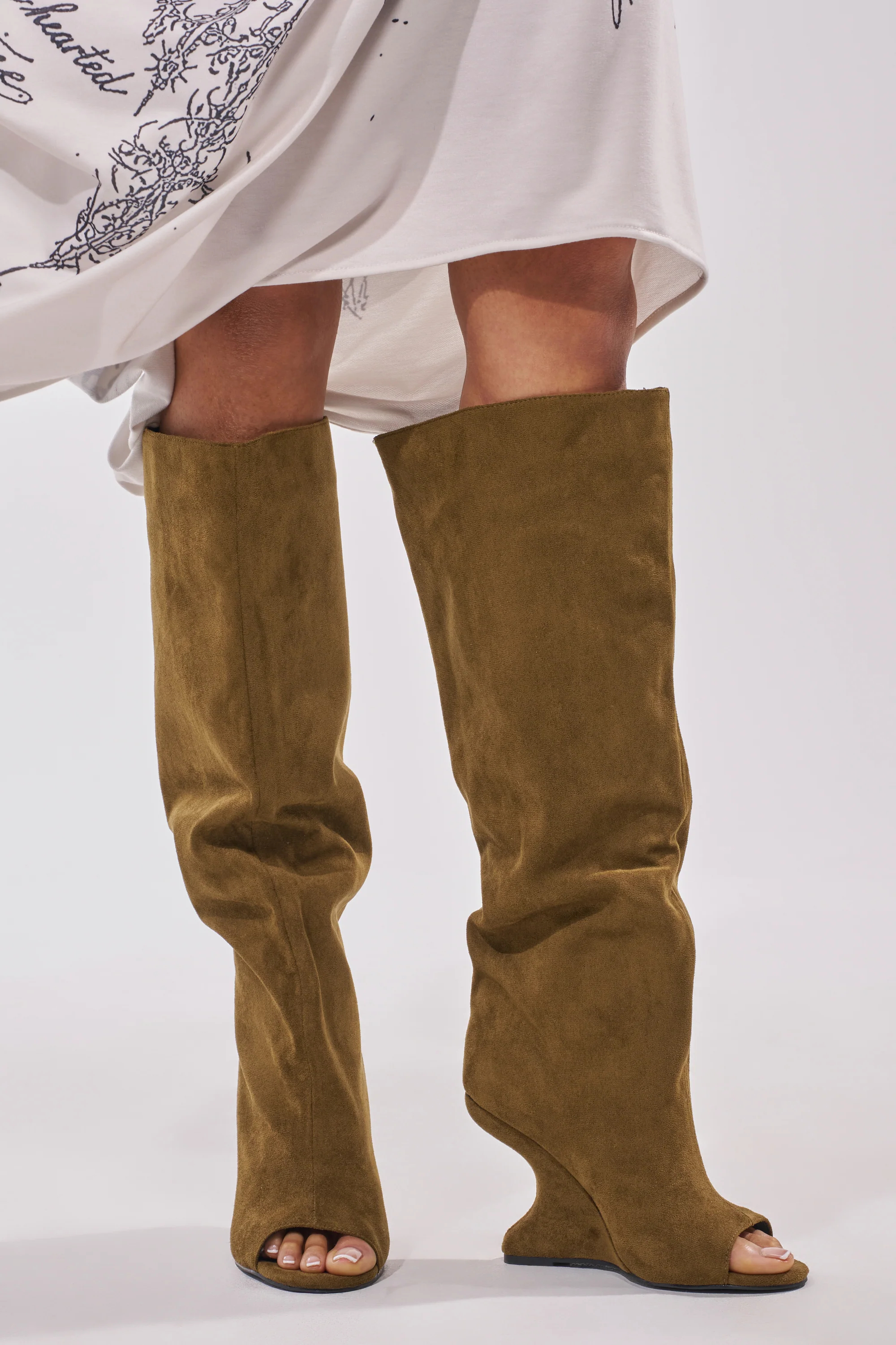 AZALEA WANG VINCENT OLIVE FAUX SUDED OPEN TOE WEDGE BOOT - Image 2