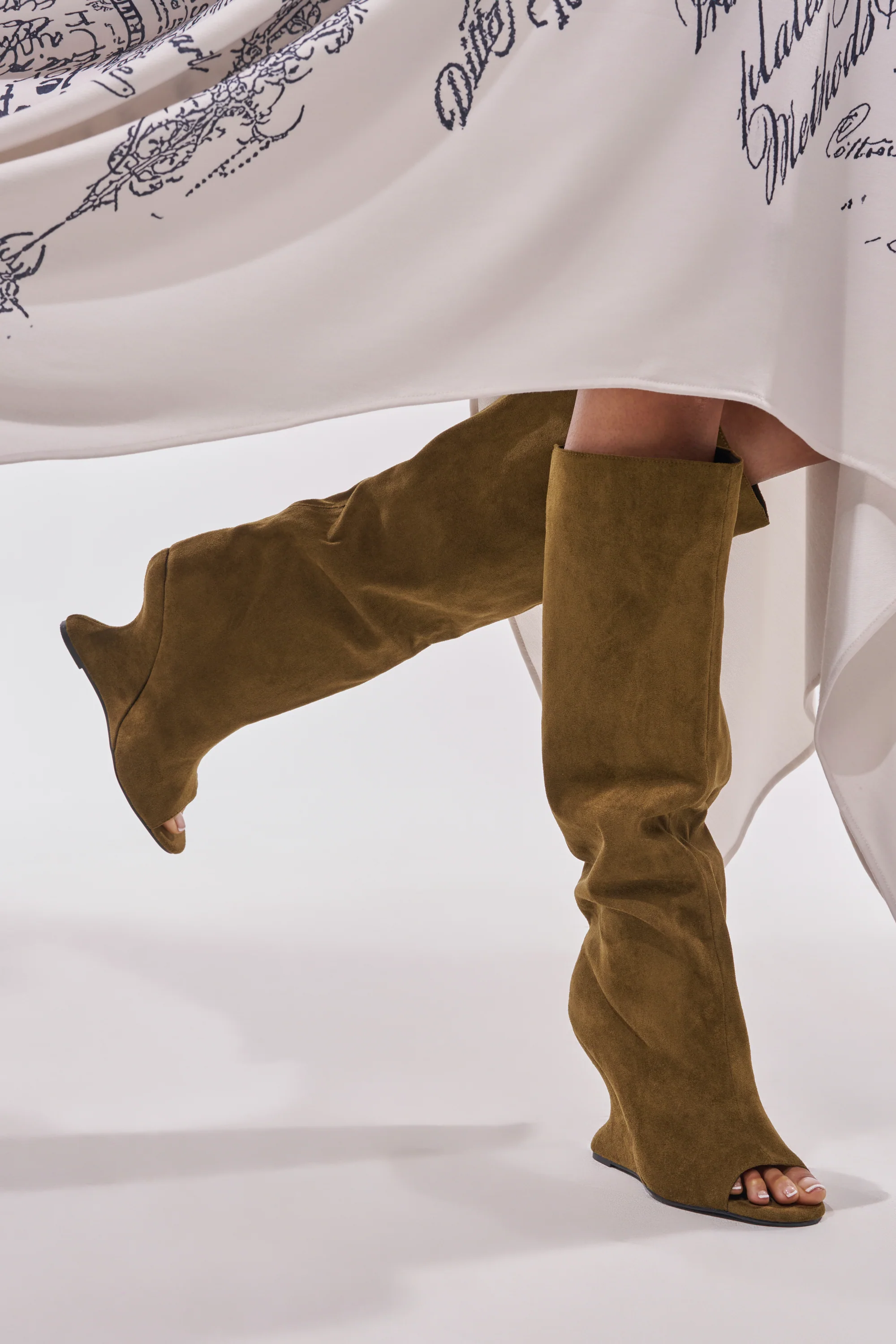 AZALEA WANG VINCENT OLIVE FAUX SUDED OPEN TOE WEDGE BOOT - Image 3