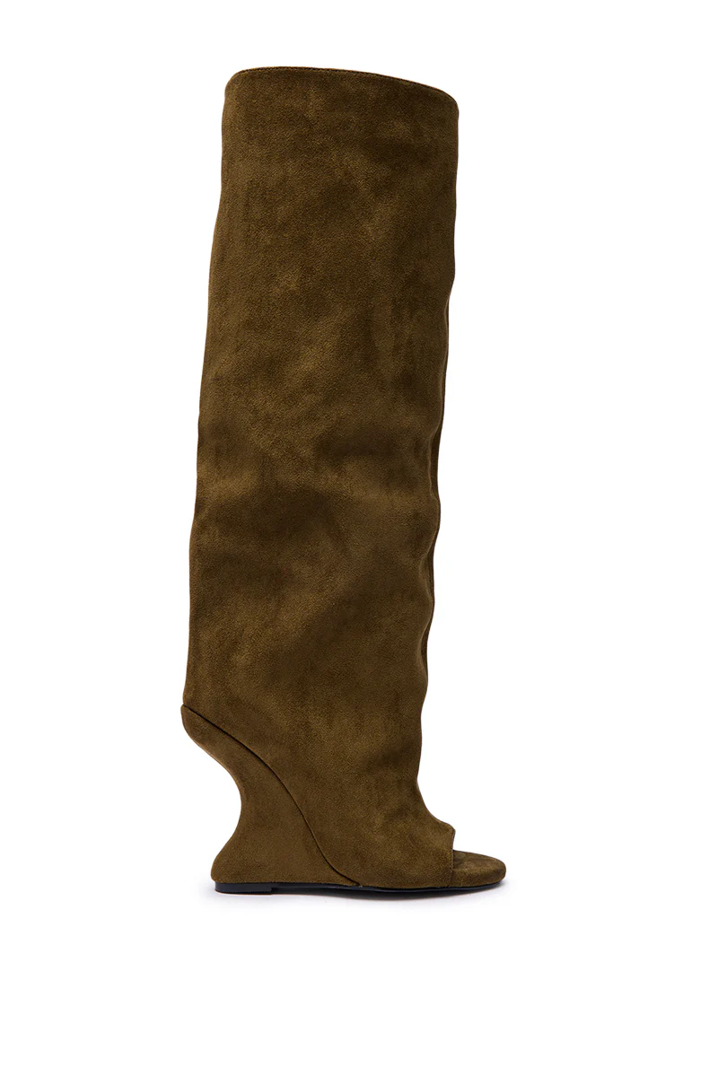 AZALEA WANG VINCENT OLIVE FAUX SUDED OPEN TOE WEDGE BOOT - Image 4