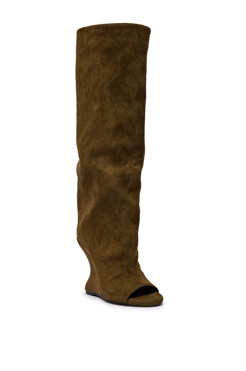 AZALEA WANG VINCENT OLIVE FAUX SUDED OPEN TOE WEDGE BOOT - Image 5