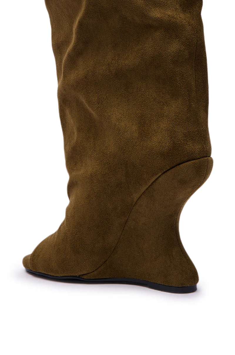 AZALEA WANG VINCENT OLIVE FAUX SUDED OPEN TOE WEDGE BOOT - Image 7