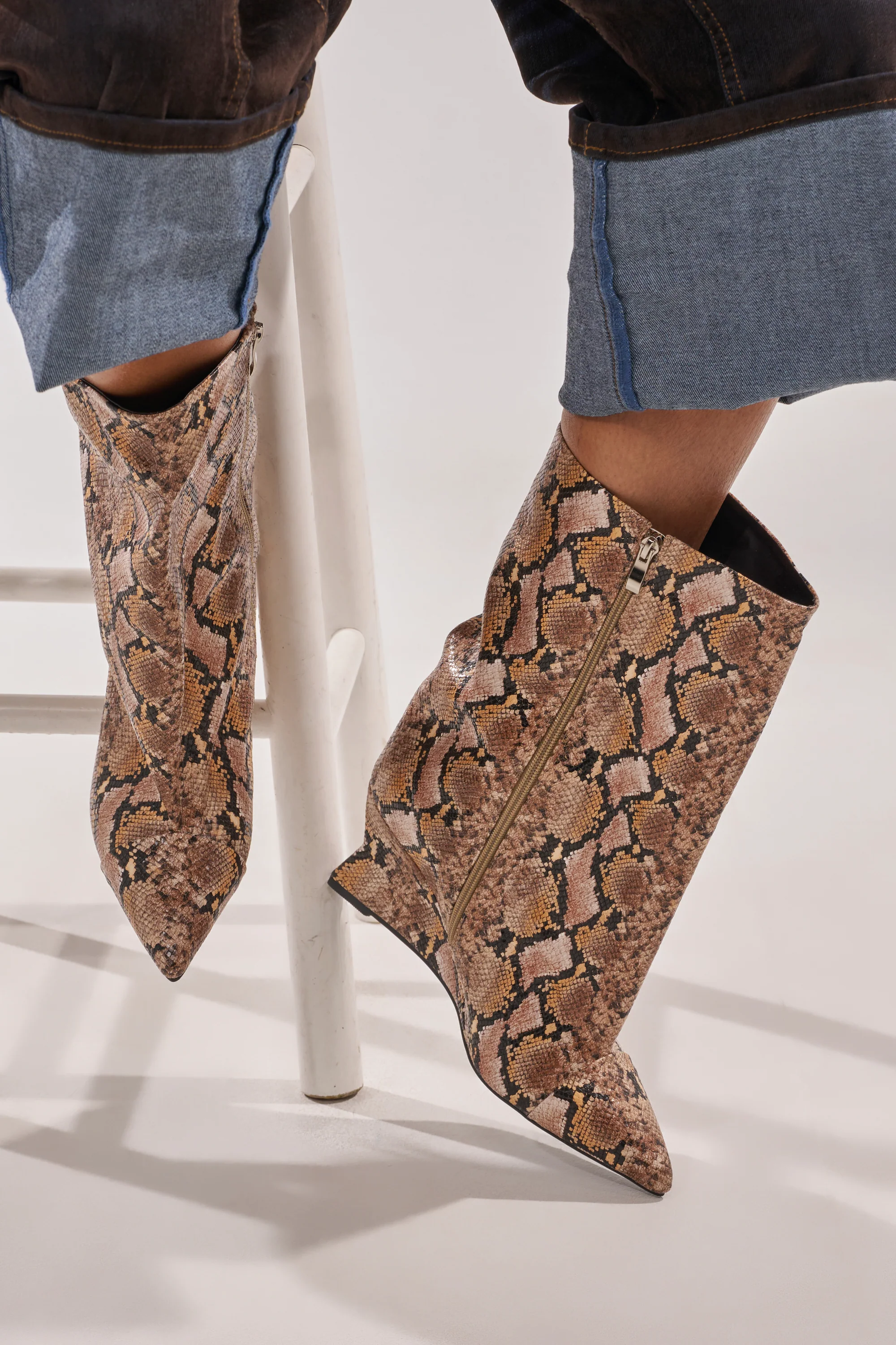 AZALEA WANG VINCI SNAKE PU PRINT WEDGE BOOTIE - Image 3