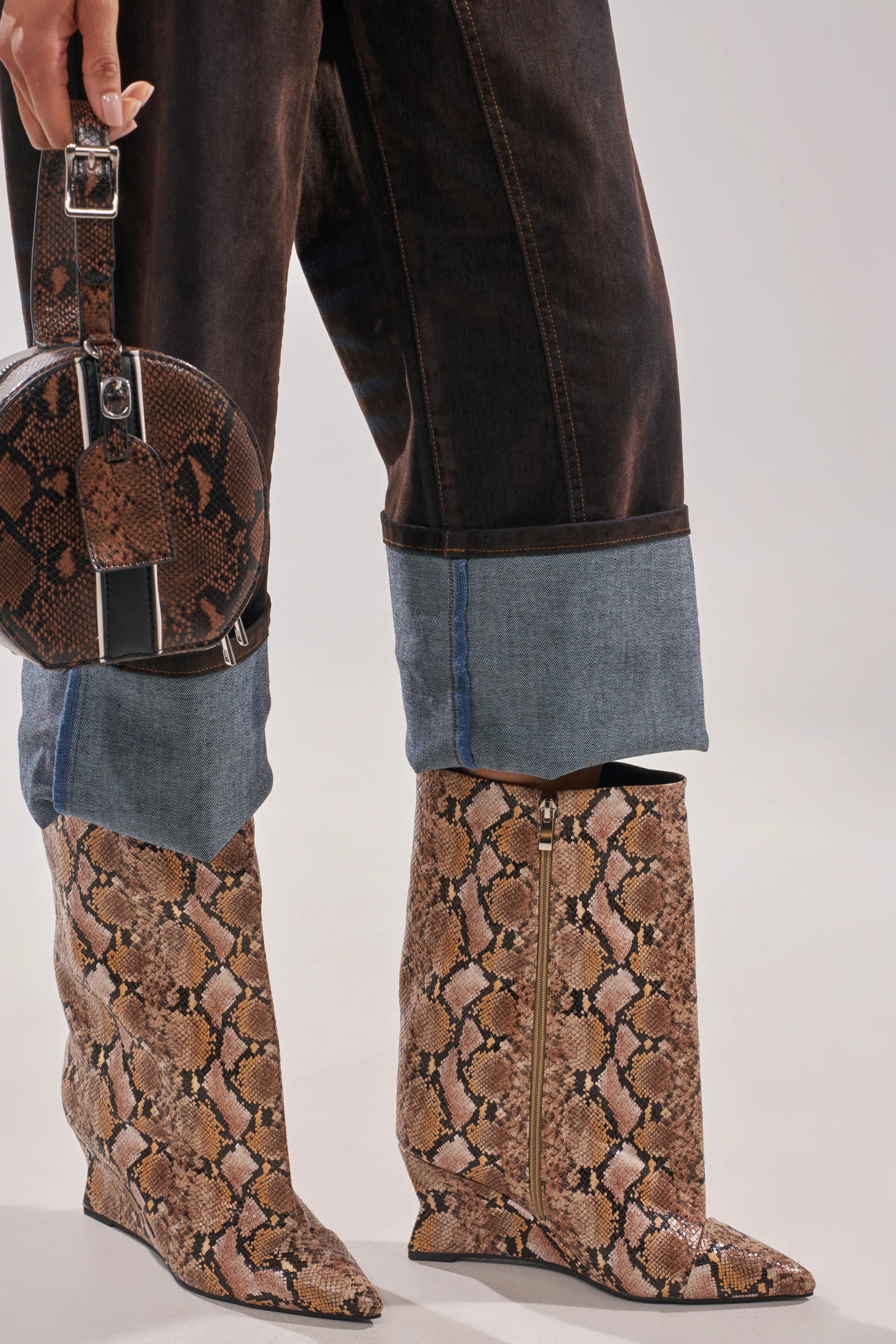 AZALEA WANG VINCI SNAKE PU PRINT WEDGE BOOTIE - Image 5