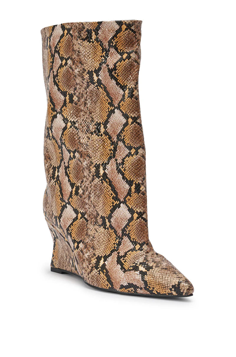 AZALEA WANG VINCI SNAKE PU PRINT WEDGE BOOTIE - Image 8
