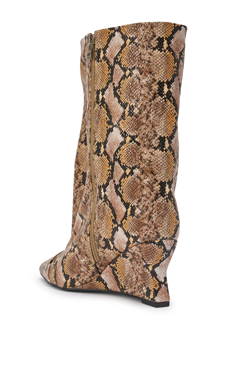AZALEA WANG VINCI SNAKE PU PRINT WEDGE BOOTIE - Image 9