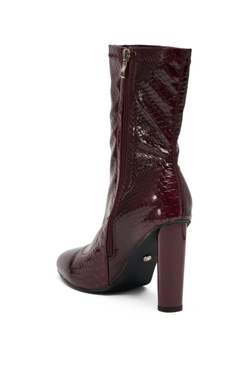 AZALEA WANG WINGROVE BURGUNDY CHUNKY HEEL CROCODILE BOOTIE - Image 5