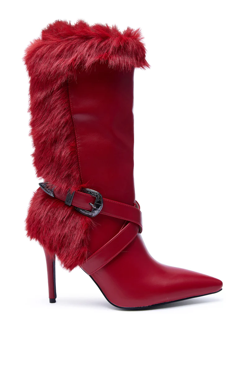 AZALEA WANG WYLDER RED FUR BOOTIE - Image 3